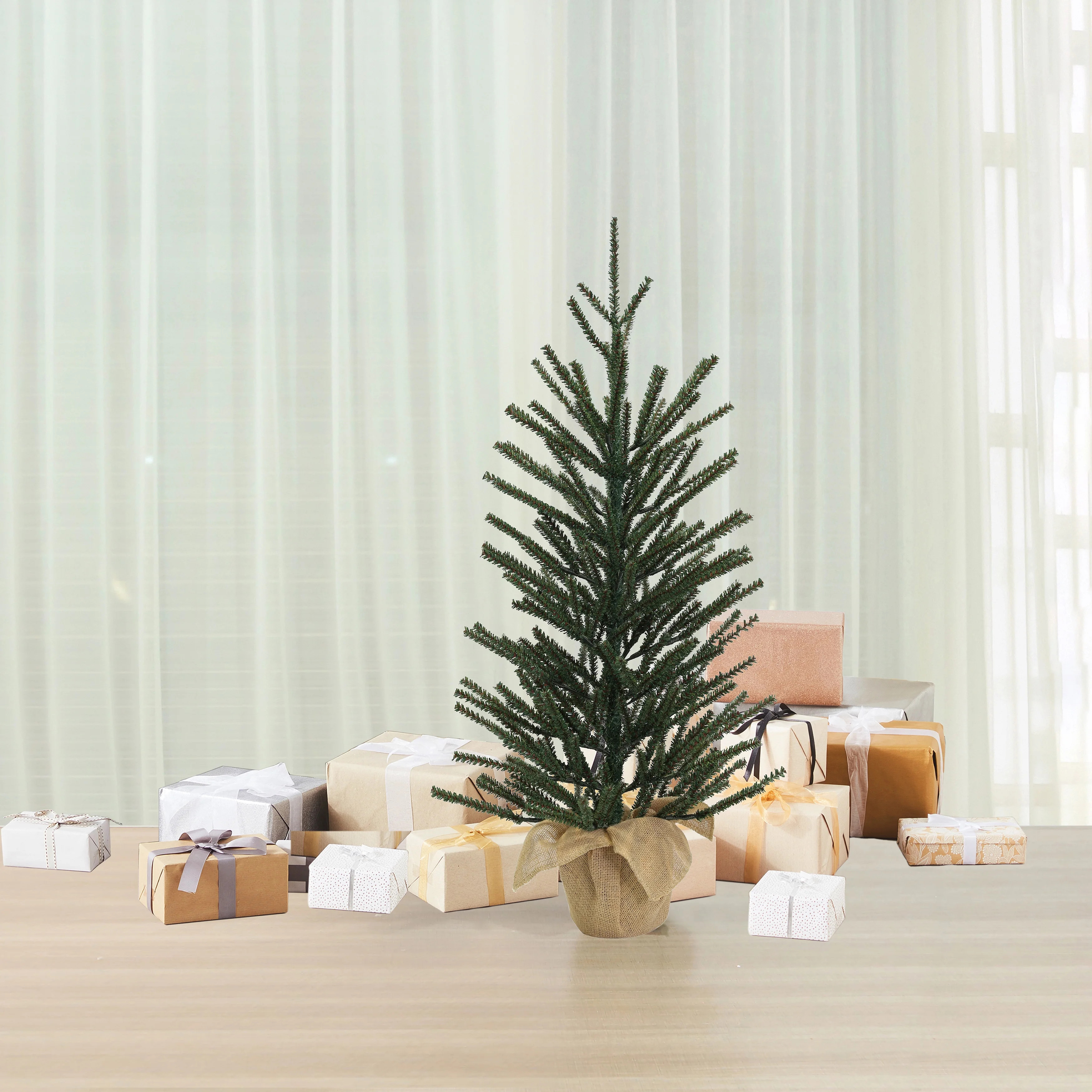 3ft Non-lit Artificial Green Christmas Tree with Decorative Burlap Base., by Holiday Time | Walmart (US)