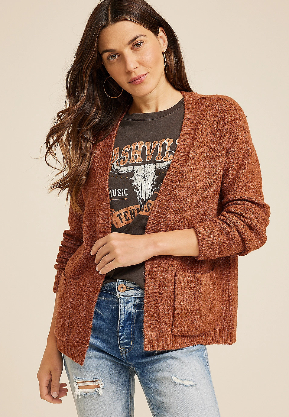 Rolled Cuff Knit Cardigan | Maurices