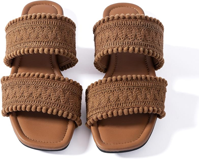 Women Flat Sandals Braided Double Strap Ladies Summer Dressy Casual Vacation Bohemian Cute Leathe... | Amazon (US)