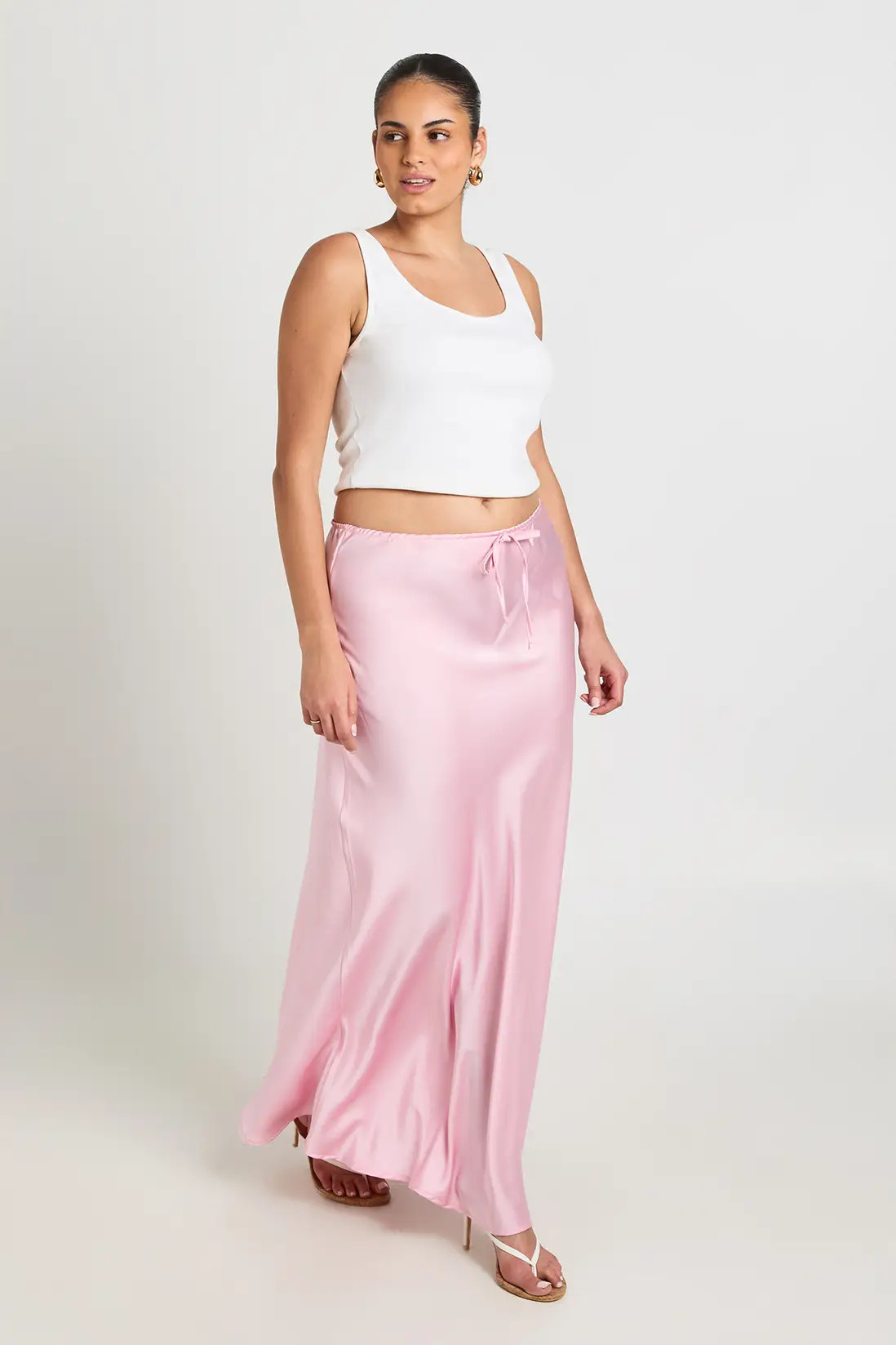 Baby Pink Plus Satin Drawcord Maxi Skirt | Boohoo | Boohoo.com (UK & IE)