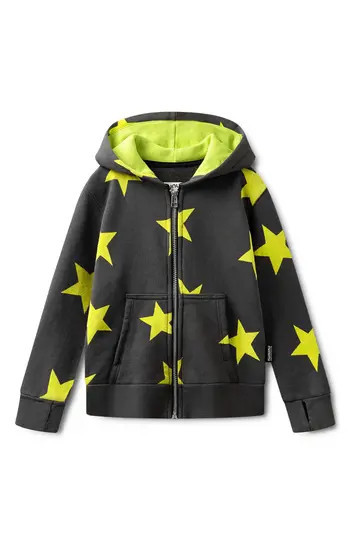 Nununu Kids' Star Light Zip Hoodie in Graphite Lime at Nordstrom Rack, Size 12-14Y | Nordstrom Rack