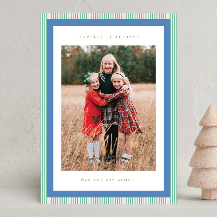 "Modern striped frame" - Customizable Holiday Photo Cards in Green or Red by Jackie Crawford. | Minted