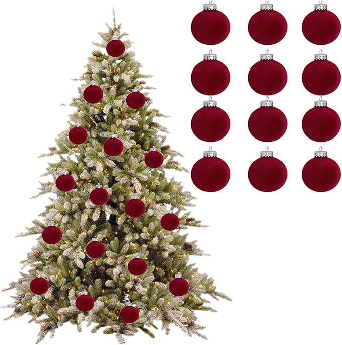 12PCS Velvet Christmas Ornaments, 3.15'' Flocked Ornaments Ball Christmas Tree Hanging Decoration... | Amazon (US)