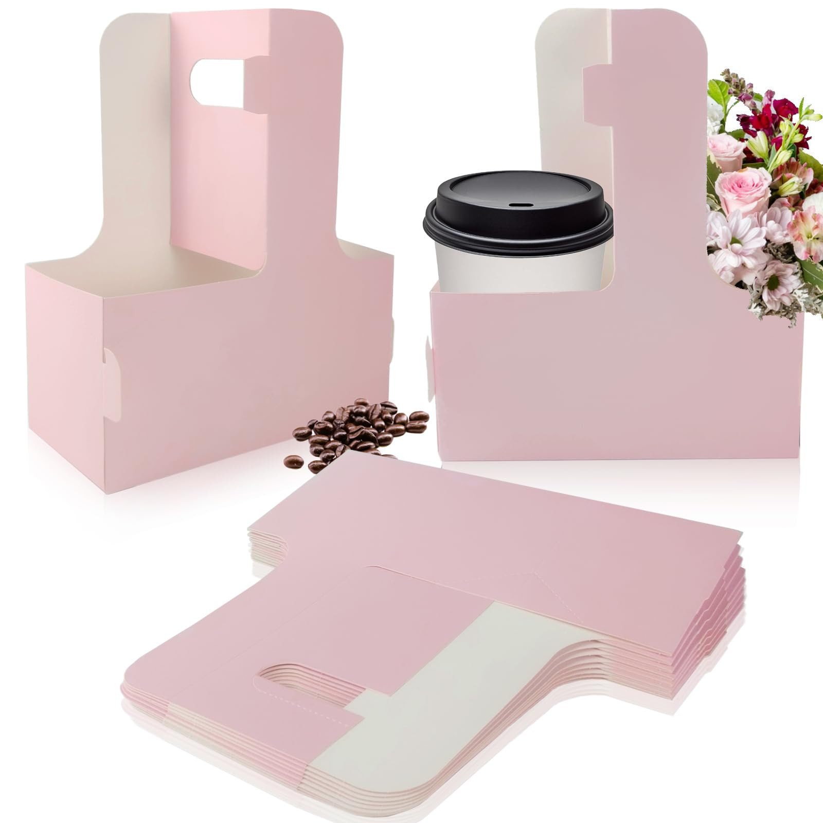 2 Cup Drink Carrier with Handle, 8 Pcs Pink Cardboard Cup Holders, Disposable Cup Carriers for Dr... | Amazon (US)
