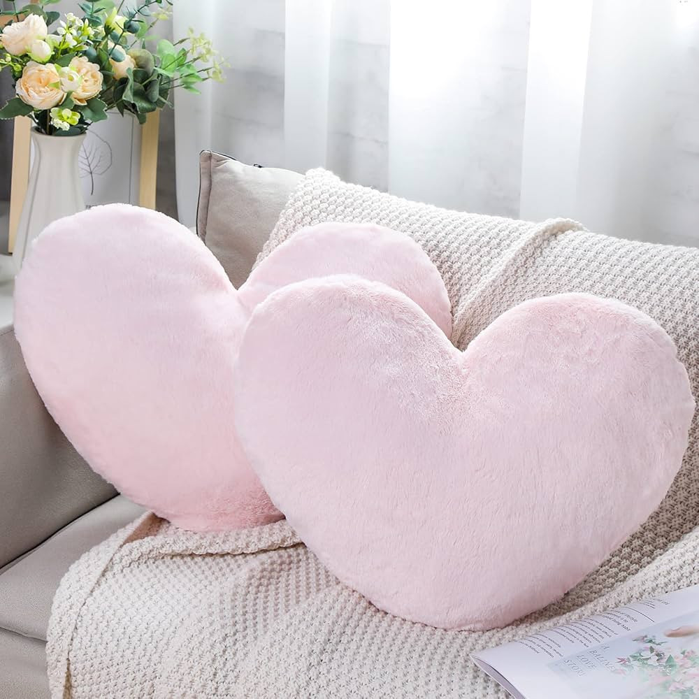 Unittype Valentines Heart Throw Pillow 2 Pieces 20 x 15.7 Inch Faux Bunny Fur Decorative Pillow H... | Amazon (US)