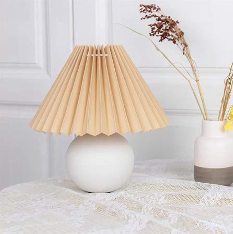 Korean Pleated Table Lamp Ins DIY Ceramic Table Lamps for Living Room Home Deco Cute Lamp with Tr... | Amazon (US)