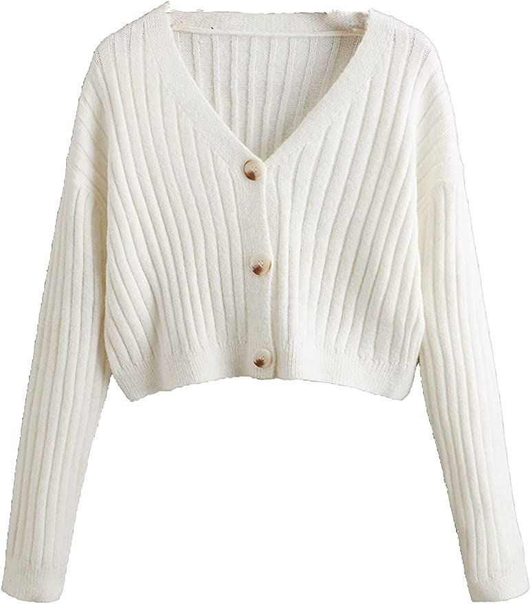 SweatyRocks Women's Long Sleeve Plaid Button Front V Neck Soft Knit Cardigan Sweaters | Amazon (US)