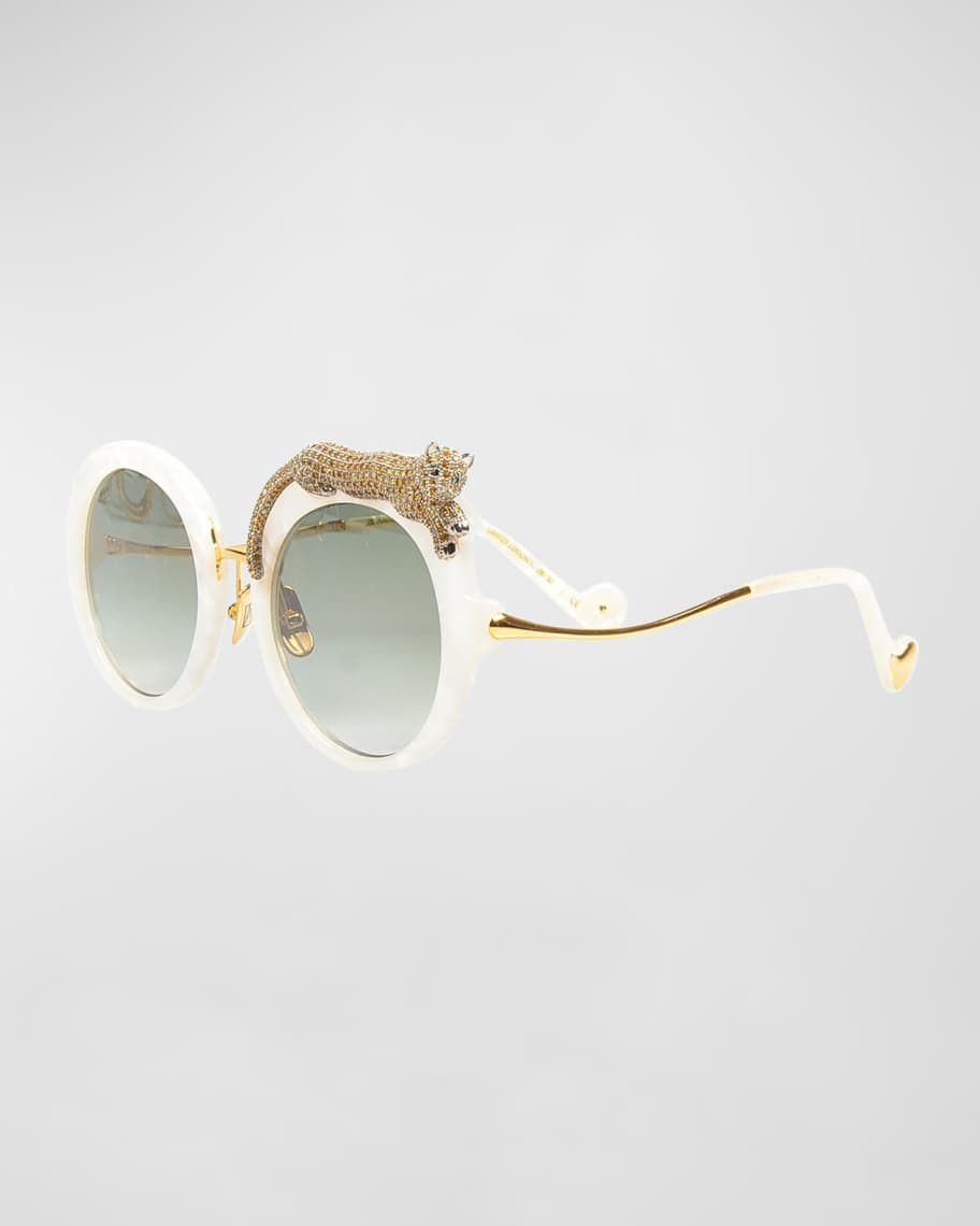 Rose et la Roue Round Crystal-Embellished Leopard Sunglasses | Neiman Marcus