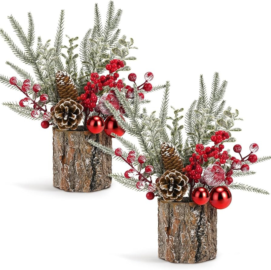 Small Christmas Table Centerpiece with Pinecones & Red Berries, Rustic Farmhouse Christmas Center... | Amazon (US)