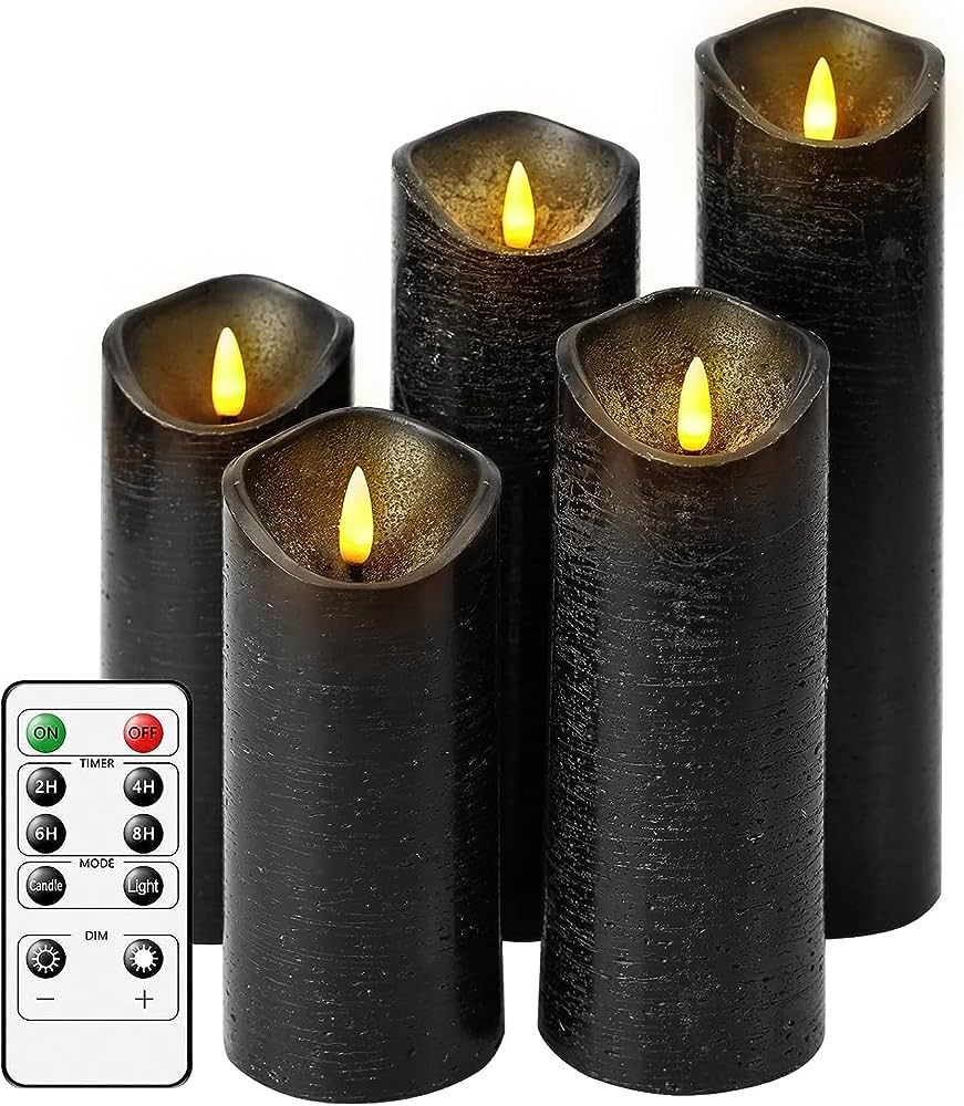 Kitch Aroma Black flameless Candles, Battery Operated LED Pillar Candles with Moving Flame Wick w... | Amazon (US)