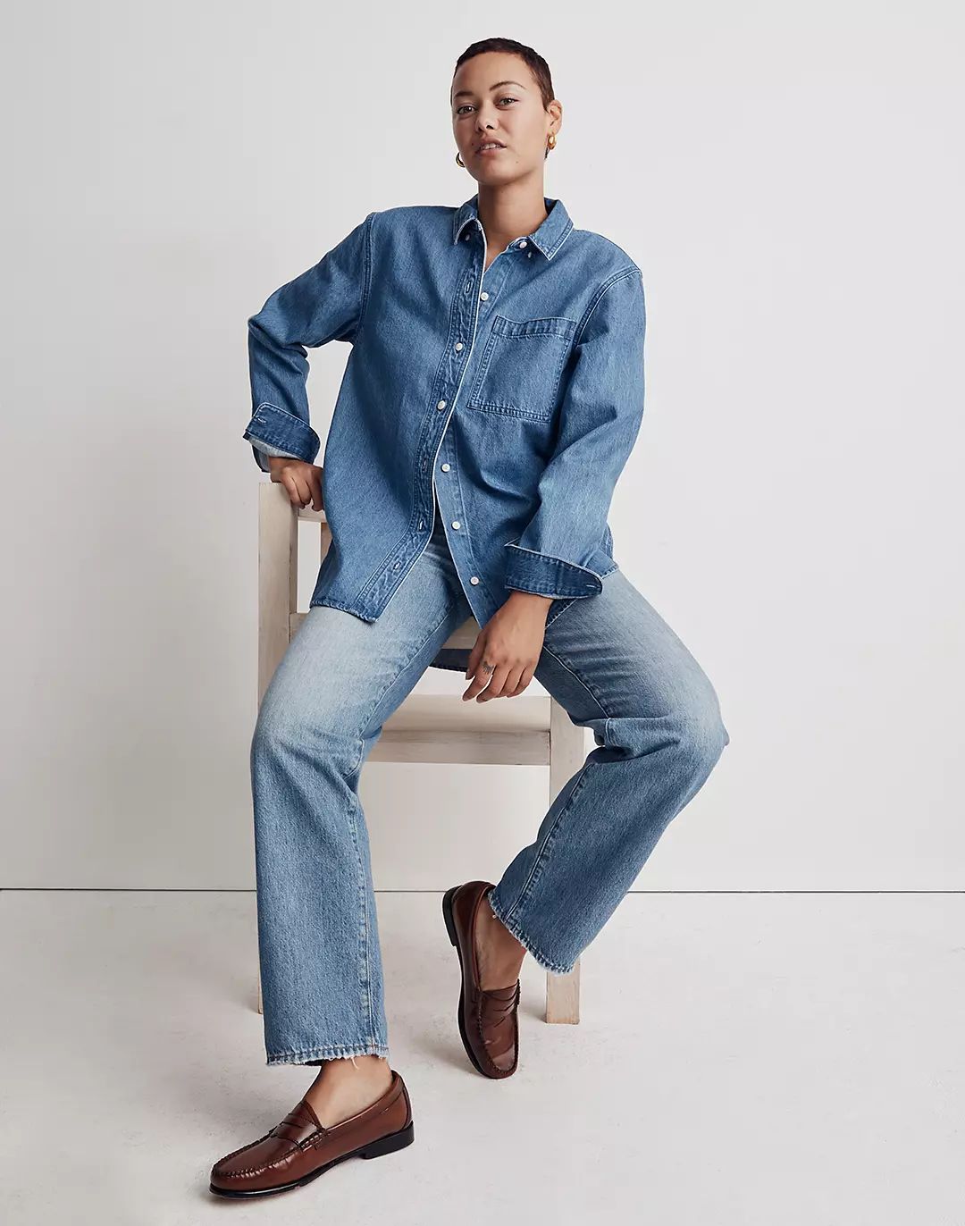 Denim Button-Down Collar Oversized Shirt in Cranover Wash | Madewell