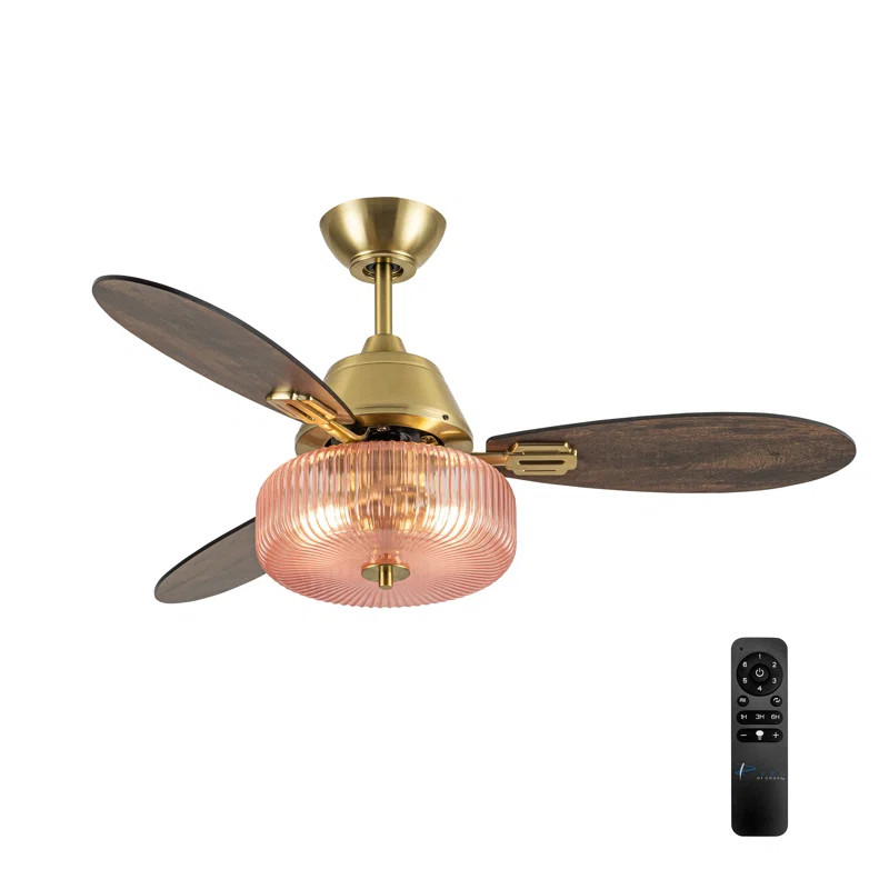 42"W Eliora LED Indoor Ribbed Glass Globe Ceiling Fan With Remote Control - House of Hampton®ByH... | Wayfair North America