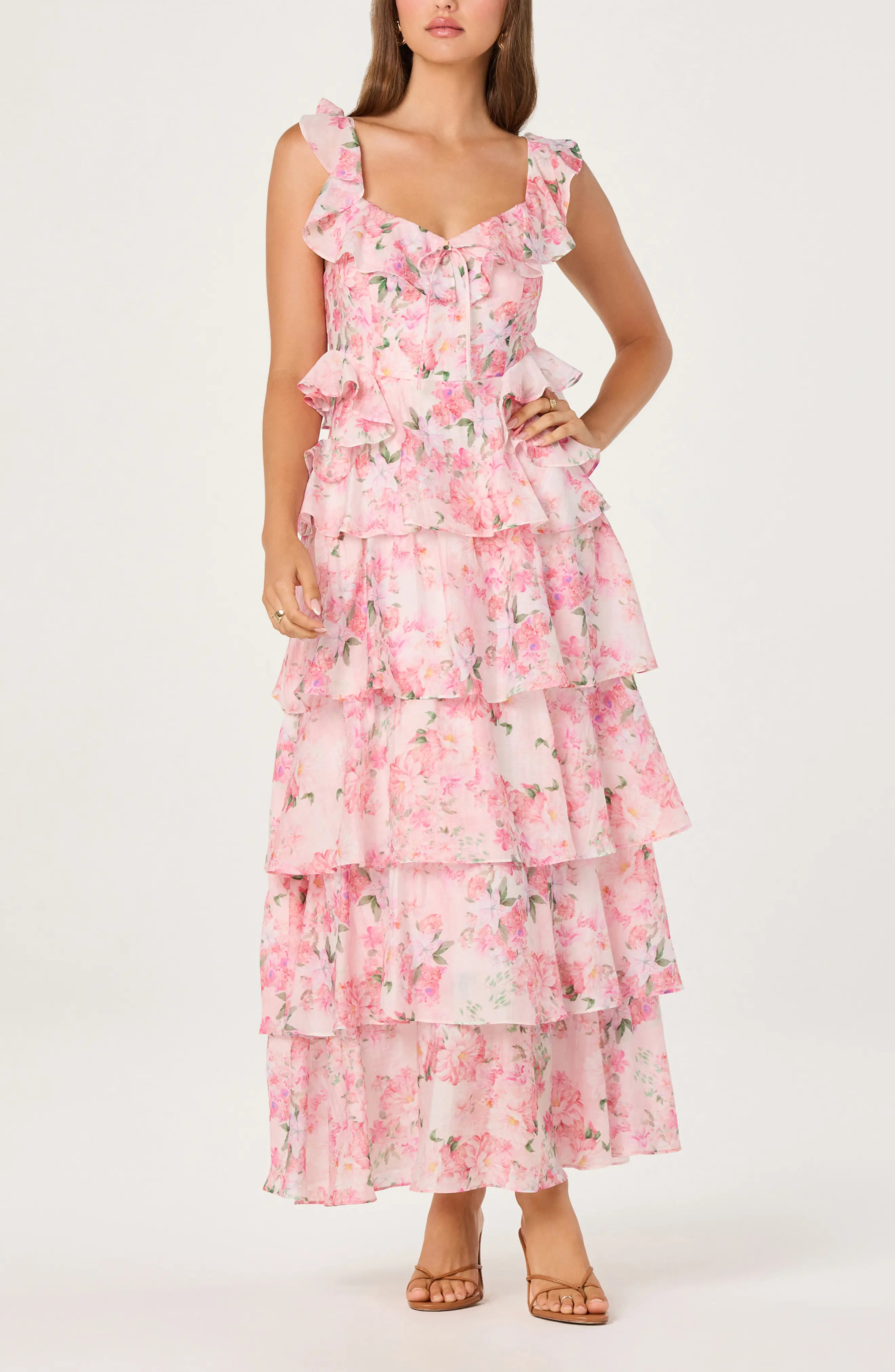 ASTR the Label Adessa Floral Ruffle Trim Tiered Dress (Women) | Nordstrom | Nordstrom