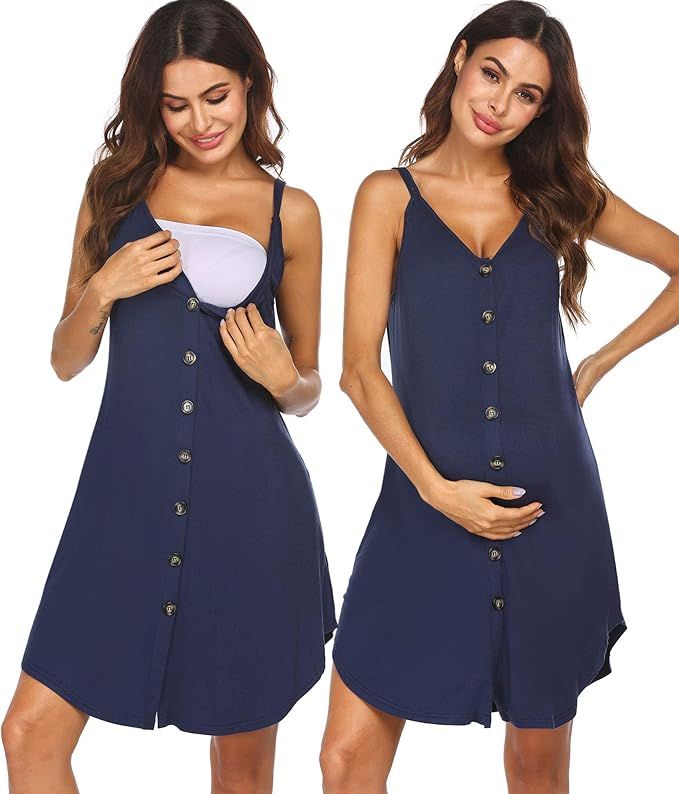 Ekouaer Nursing Nightgown Women's Maternity Dress Button Down Nightdress Sleeveless Breastfeeding... | Amazon (US)