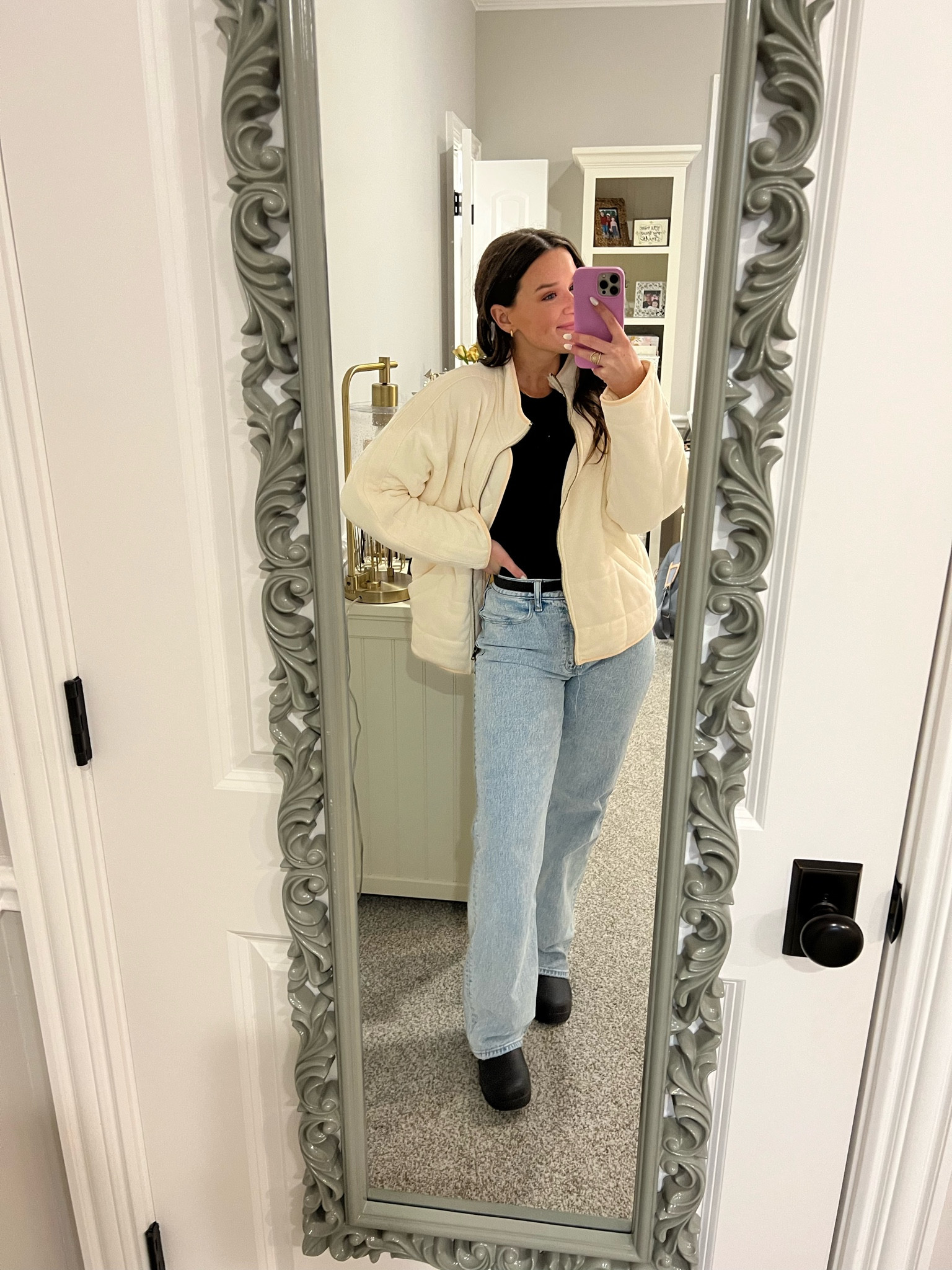 wearing a small in the jacket! BEST FREE PEOPLE DUPE ! i wear an XS in the top and a 26 in the jeans! 

#LTKSeasonal #LTKHoliday