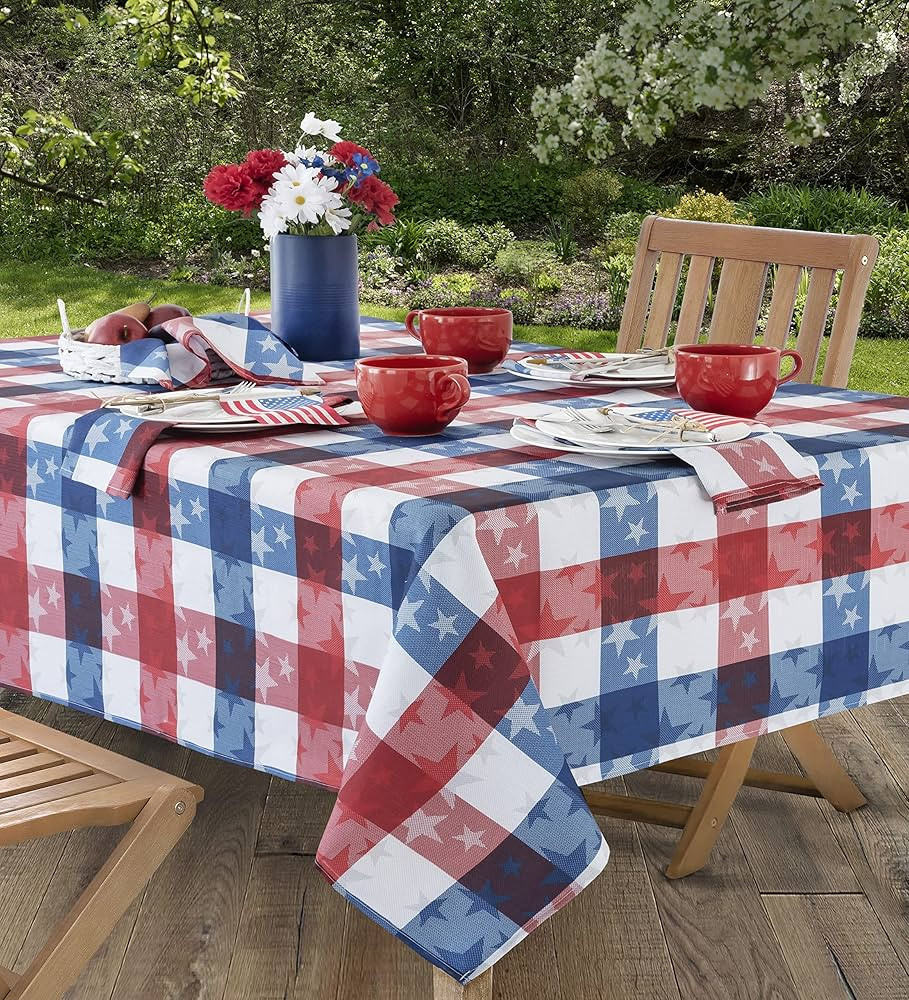 Newbridge Rectangle Fabric Tablecloth, 52 x 70 Inch, American Tossed Stars, Indoor Outdoor Stain ... | Amazon (US)