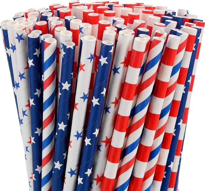 Chinco 200 Pieces American Flag Paper Straws 250th Anniversary Patriotic Paper Straws Red Blue Dr... | Amazon (US)