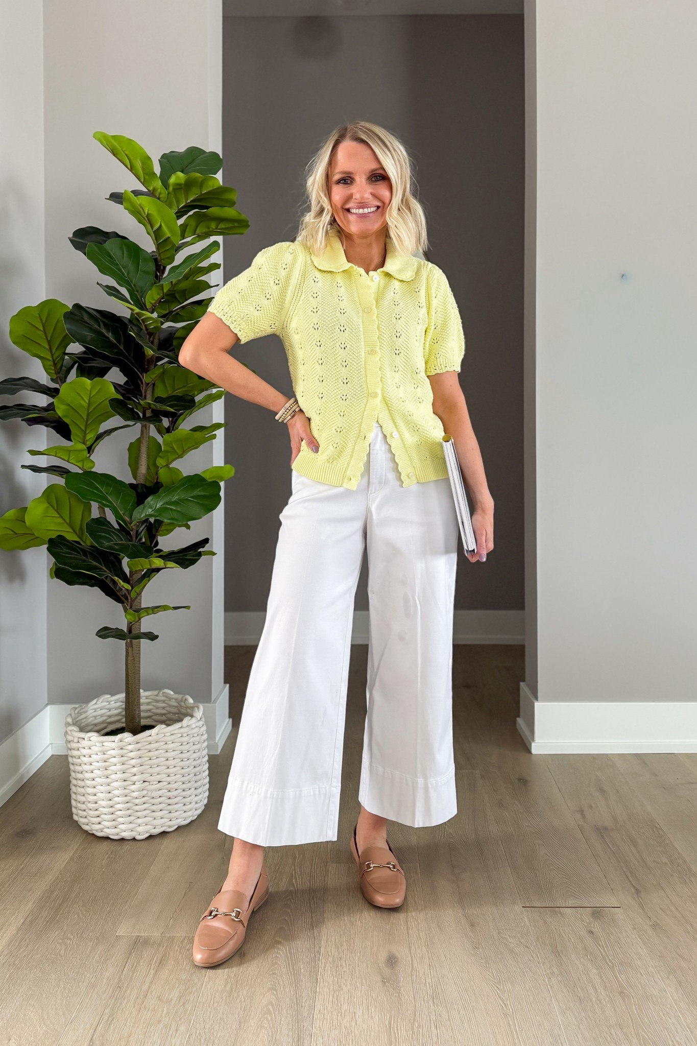 These white pants from Spanx are one of my favorite pairs! White pairs perfectly with this yellow top from Walmart! 
Cardigan- xs
Pants- xs/petite

#LTKWorkwear #LTKSeasonal #LTKPetite