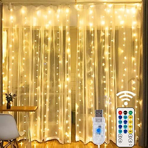 HOME LIGHTING Window Curtain String Lights, 300 LED 8 Lighting Modes Fairy Copper Light with Remote, | Amazon (US)