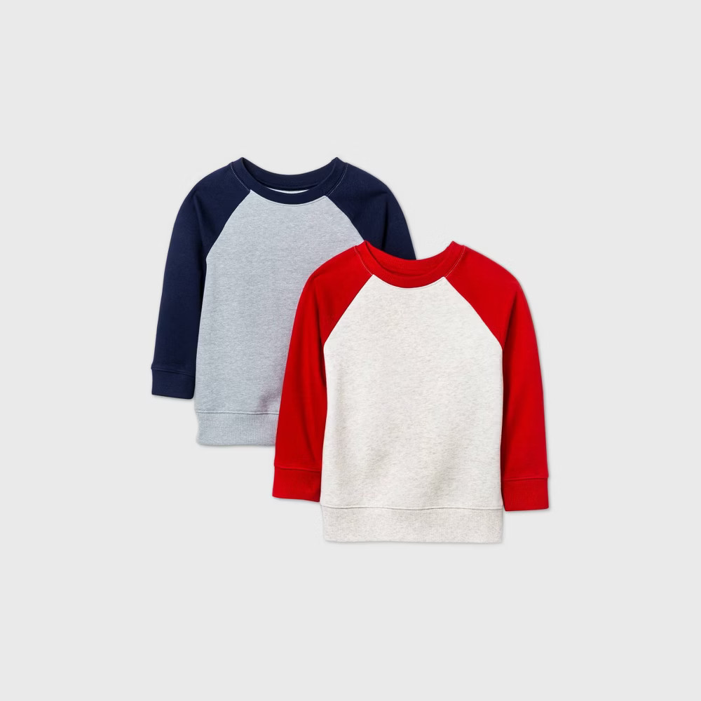 Toddler Boys' 2pk Fleece Crew Neck Sweatshirt - Cat & Jack Navy 12M, Blue | Target