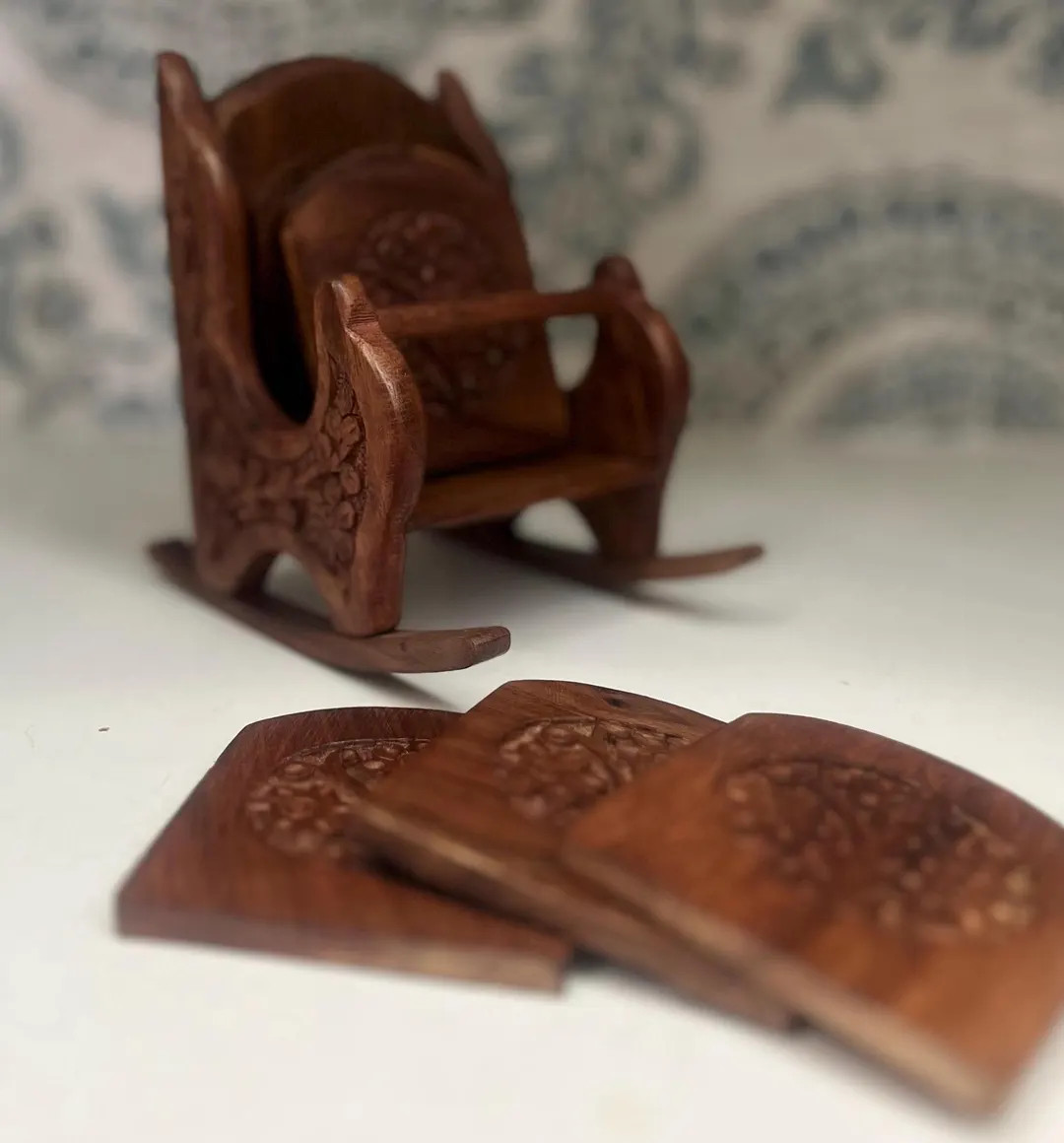 Vintage Hand-carved Wooden Rocking Chair Coaster Set/table Protector/ Dining Decor/boho - Etsy | Etsy (US)