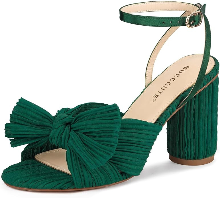 MUCCCUTE Women's Bow Knot Heeled Sandals Ankle Buckle Strap Chunky Heeled Open-toe Comfortable We... | Amazon (US)