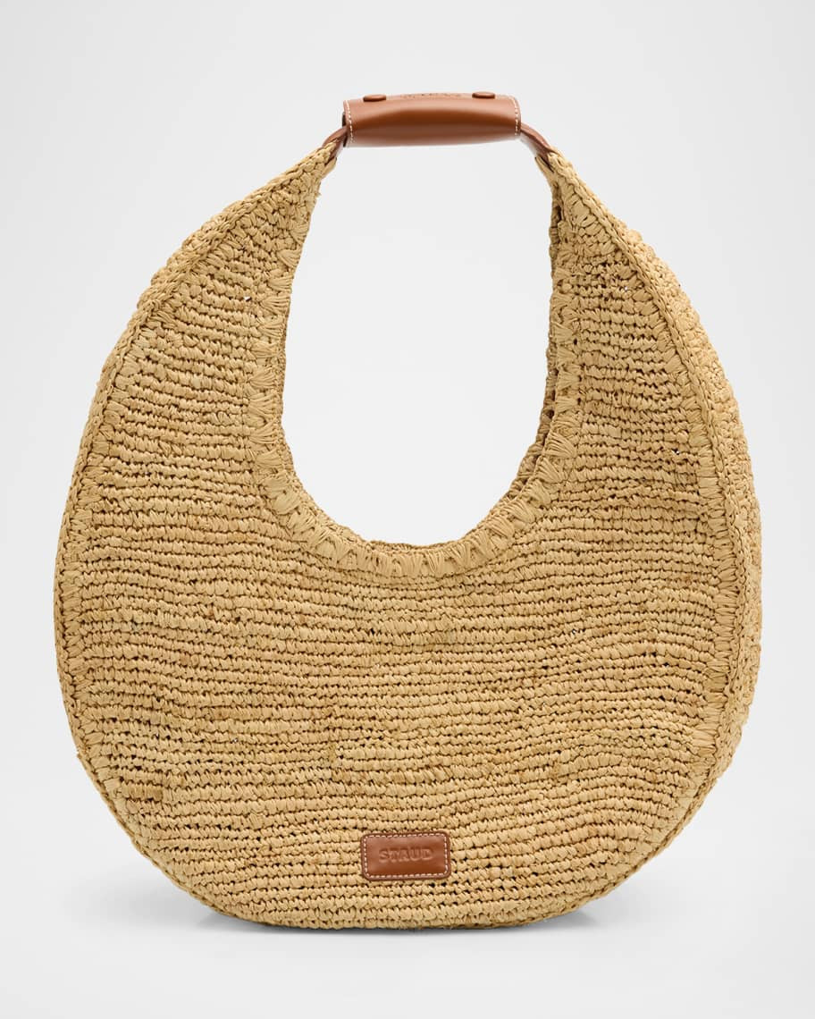 STAUD Large Moon Raffia Tote Bag | Neiman Marcus