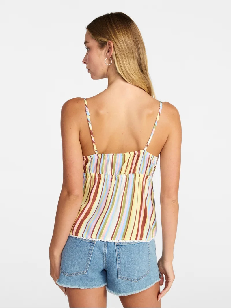 No Boundaries Cotton Babydoll Cami with Crochet Trim, Women’s XXS-XXL | Walmart (US)