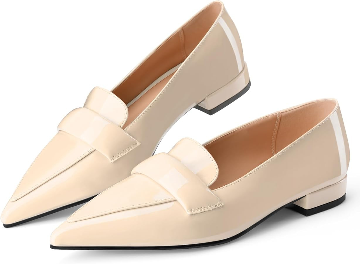 Pointed Toe Flats for Women Black Patent Leather Pointy Loafers Slip On Pumps Comfortable Elegant... | Amazon (US)