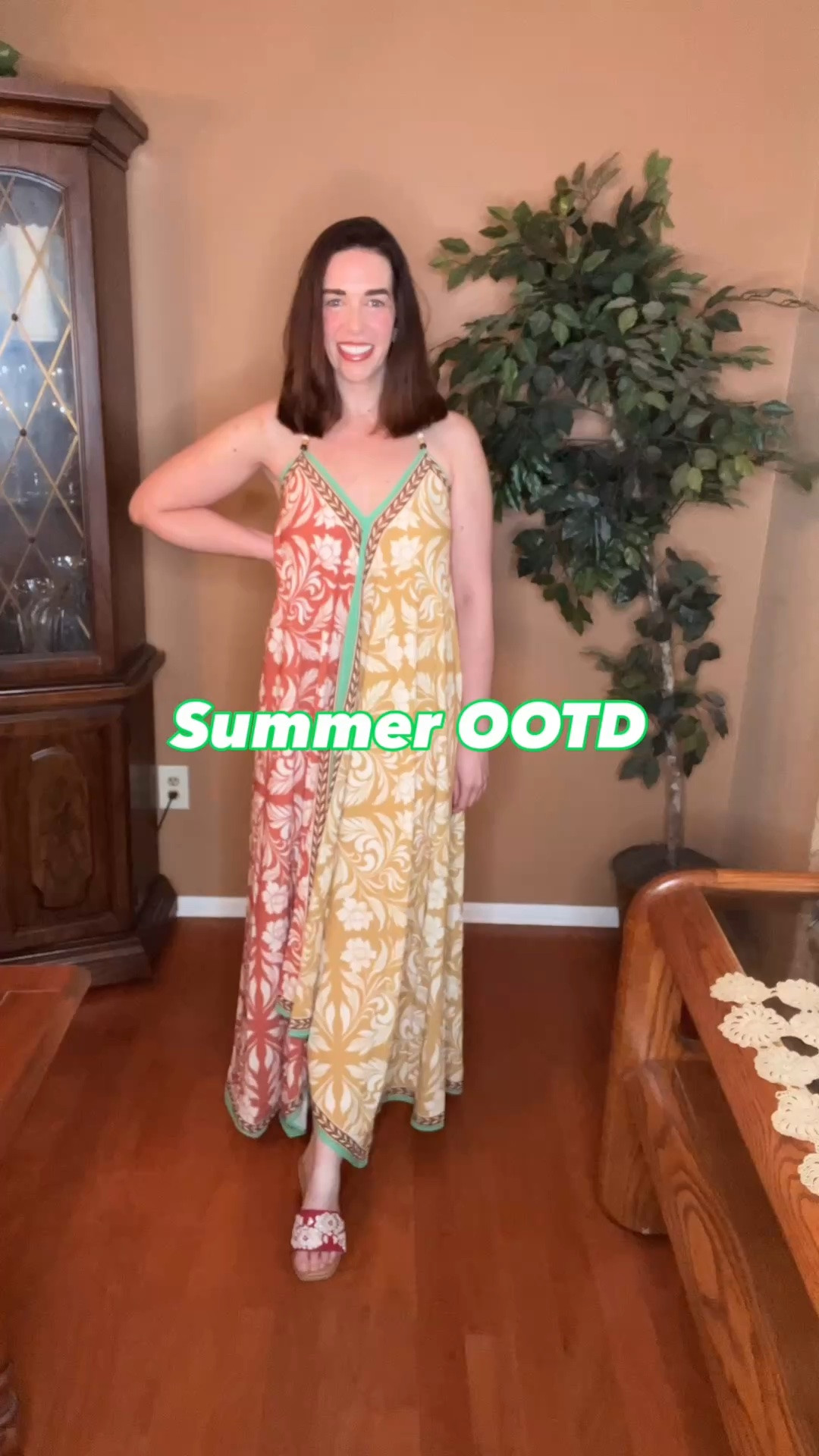 Color block halter dress (s). Red beaded slides (8.5). #dress #halterdress #colorblockdress #dresses #summerdresses #slides #beadedslides #redbeadedslides #earrings #danglyearrings #woodenearrings #summeroutfits
summer dresses 
summer outfits
vacation outfits beach
summer outfits over 40 @VICI @tjmaxx

#LTKootd #LTKSeasonal