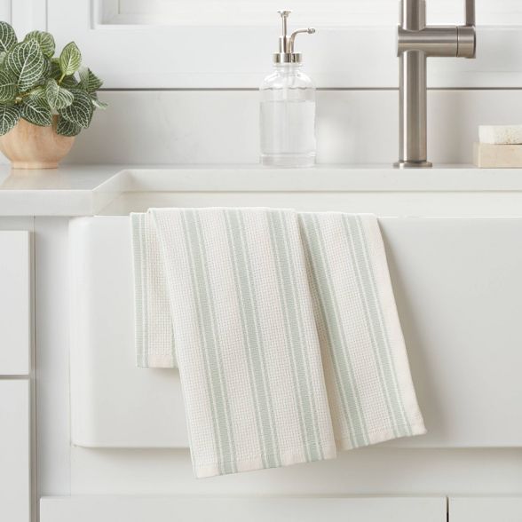 Cotton Basketweave Stripe Kitchen Towel Green - Threshold&#8482; | Target