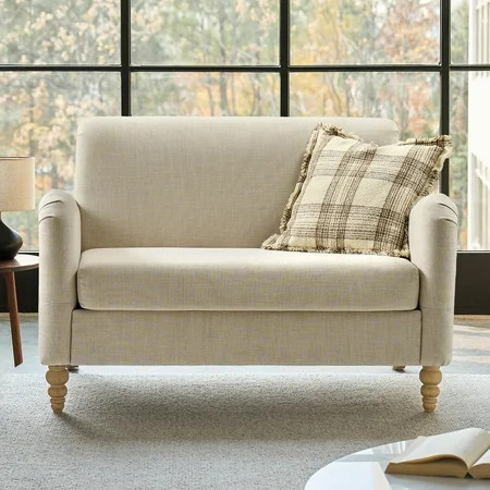 50" Farmhouse Loveseat Sofa with Slope Arms and Solid Wood Bobbin Legs for Living Room, Linen | Walmart (US)