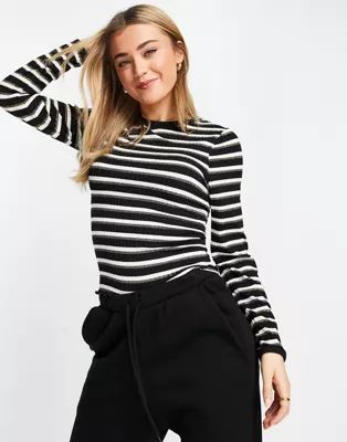 New Look glitter stripe long sleeve T-shirt in black and white | ASOS (Global)