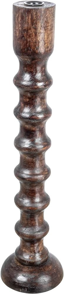 Creative Co-Op Hand Carved Wood, Brown Taper Candle Holder, Black | Amazon (US)