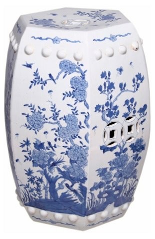 Floral Garden Stool, Blue/White | One Kings Lane