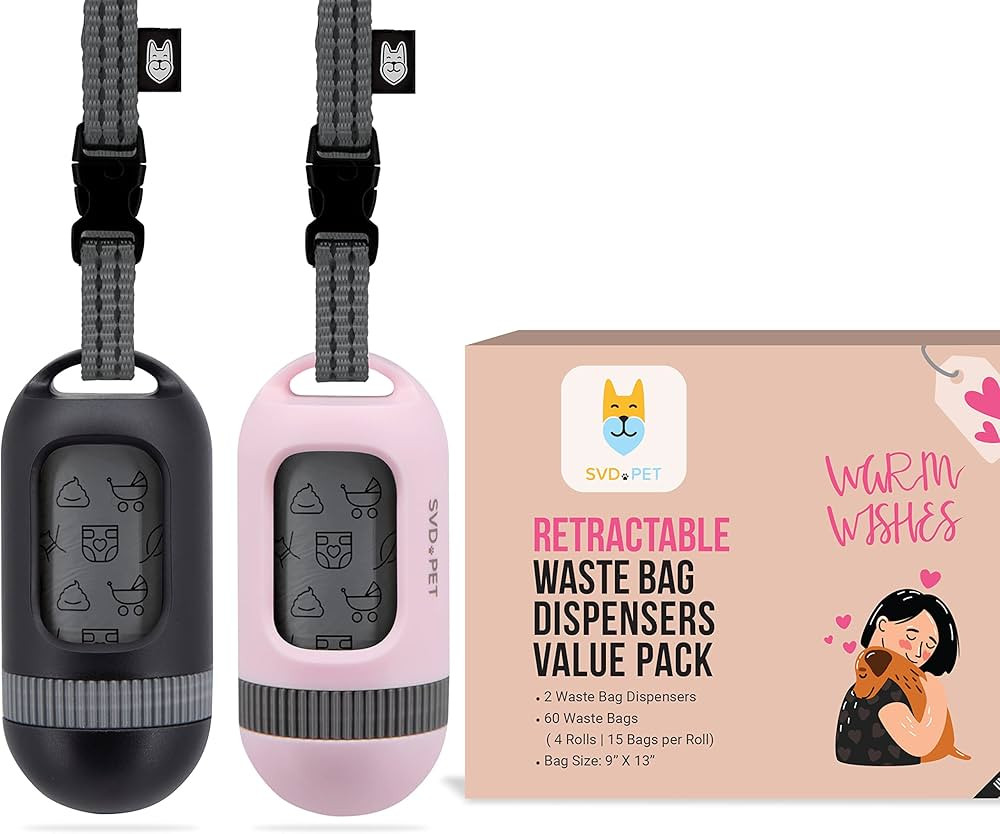 SVD.PET [2-Pack] Retractable Waste Bag Dispensers Gift Set, 2 Pet Waste Bag Holders with 60 large... | Amazon (US)