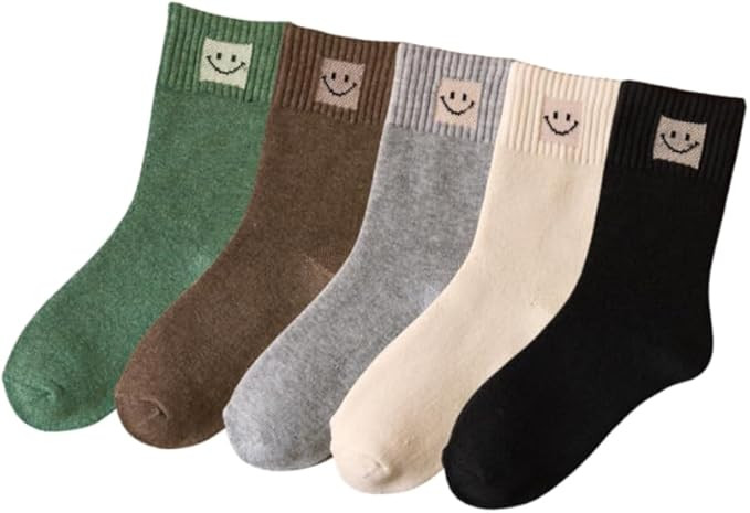 MeganJDesigns Cute Smiling Face Socks for Women, 5 Pairs Smile Face Ankle Novelty Funny Socks | Amazon (US)