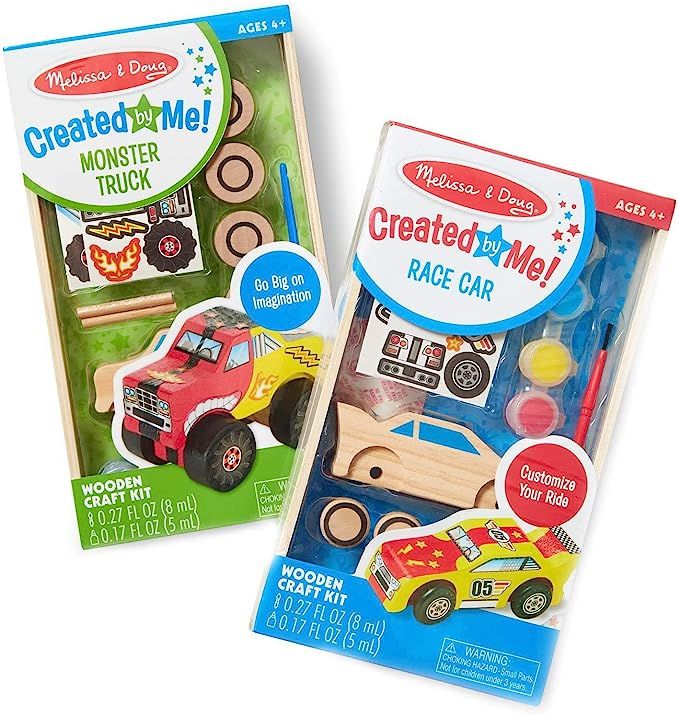 Melissa & Doug Decorate-Your-Own Wooden Craft Kits Set - Race Car and Monster Truck | Amazon (US)
