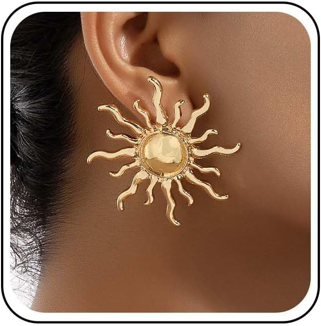 Punk Exaggerated Sun Earrings Large Sunburst Earrings Gold Sunburst Stud Earrings Big Sun Ray Ear... | Amazon (US)