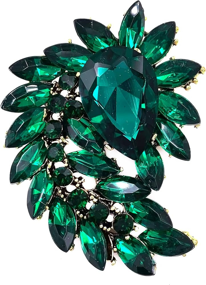 SELOVO Marquise Shape Rhinestone Red Leaf Costume Brooch Pin Jewelry Antiqued Gold Tone | Amazon (US)