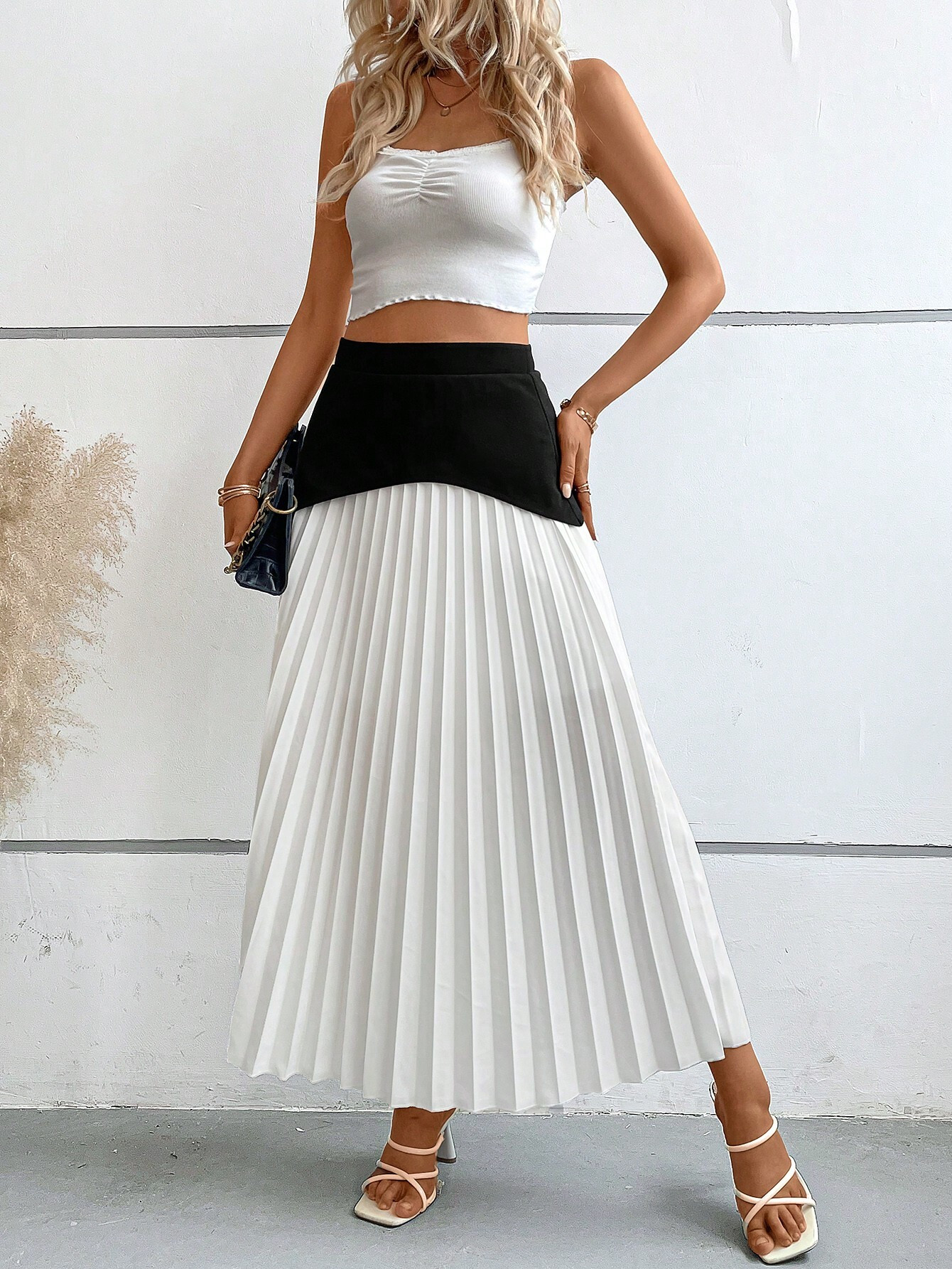 TrendsSHEIN LUNE Two Tone Pleated Hem Skirt | SHEIN