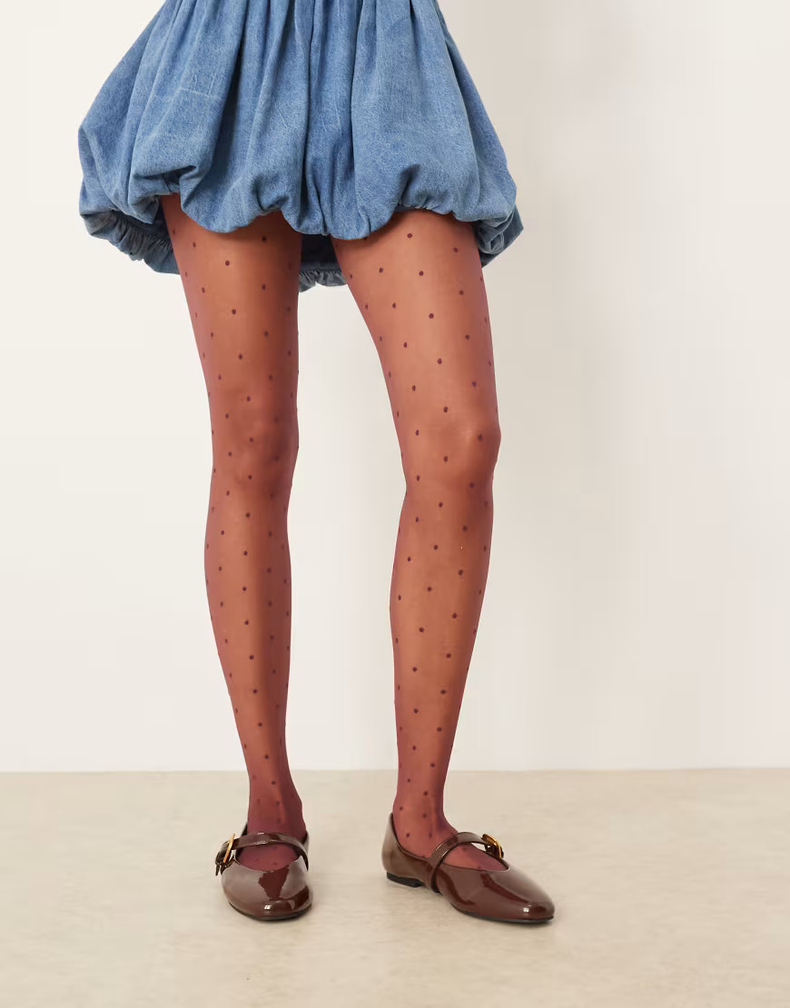 ASOS DESIGN mini dot pattern tights in burgundy-Red | ASOS (Global)