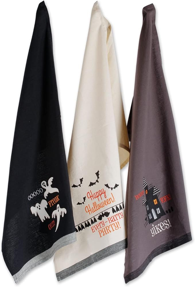 DII Happy Halloween Dishtowel Collection Embellished Cotton Kitchen Hand Towel Set, 18x28, Yikes!... | Amazon (US)