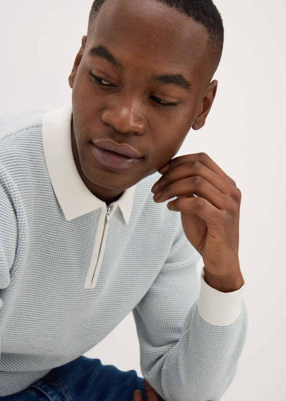 Green Waffle 1/4 Zip Polo Jumper | Matalan (UK)