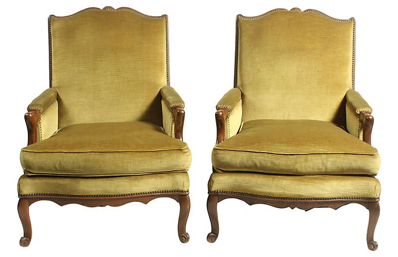 Pair of Louis XV-Style Velvet Armchairs | One Kings Lane