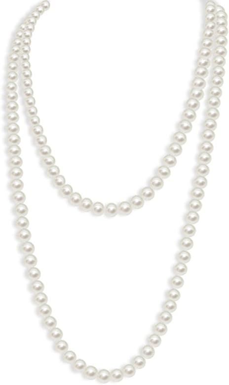 COLORFUL BLING 1920s Long Fake Pearls Necklace Layered Retro Vintage Imitation Round for Women Gi... | Amazon (US)