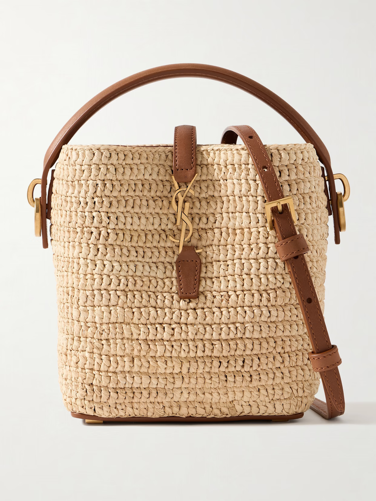 SAINT LAURENT - Le 37 Mini Leather-trimmed Raffia Bucket Bag - Neutrals | NET-A-PORTER (US)
