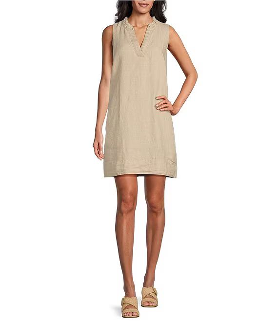 Ruffle Split V-Neck Sleeveless Side Pocket Dress | Dillard's