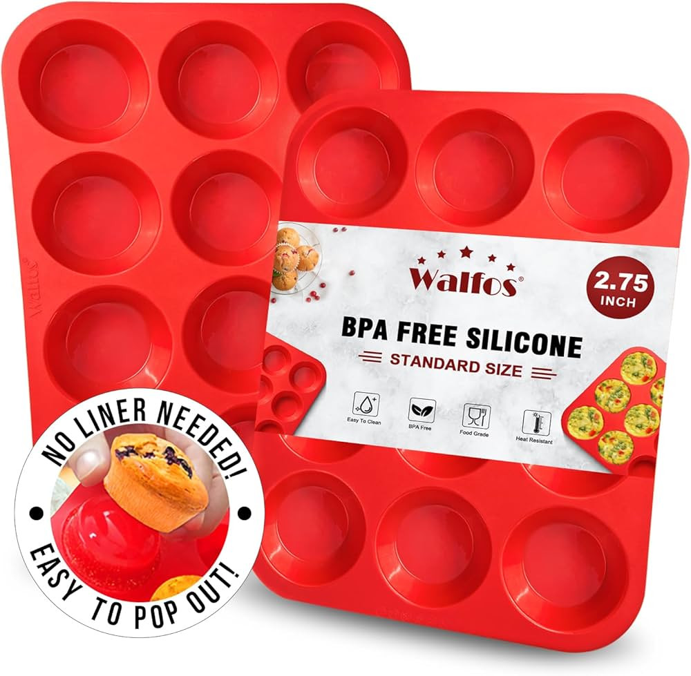Walfos Silicone Muffin Pan - 12 Cups Regular Cupcake Pan, Non-Stick Silicone Muffin Tin for Egg M... | Amazon (CA)