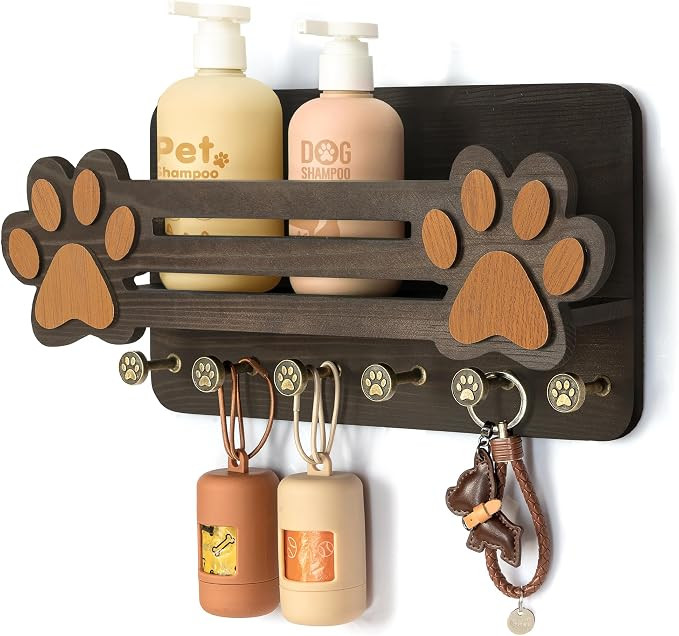 MTERSN Decorative Dog Leash Holder for Wall - Cute Dog Accessories Organizer with Floating Shelf ... | Amazon (US)